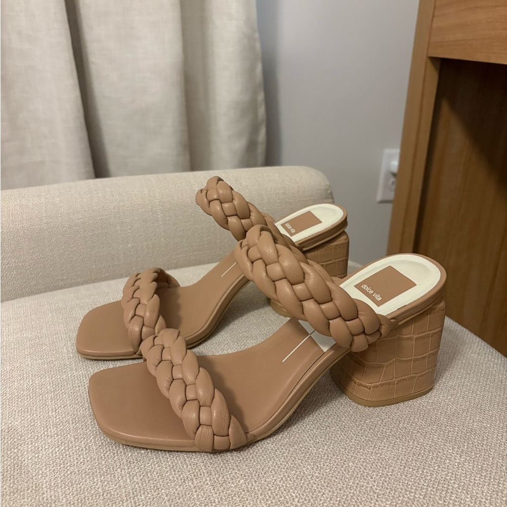 Dolce Vita Braided Strap Block Heel Sandals - Tan